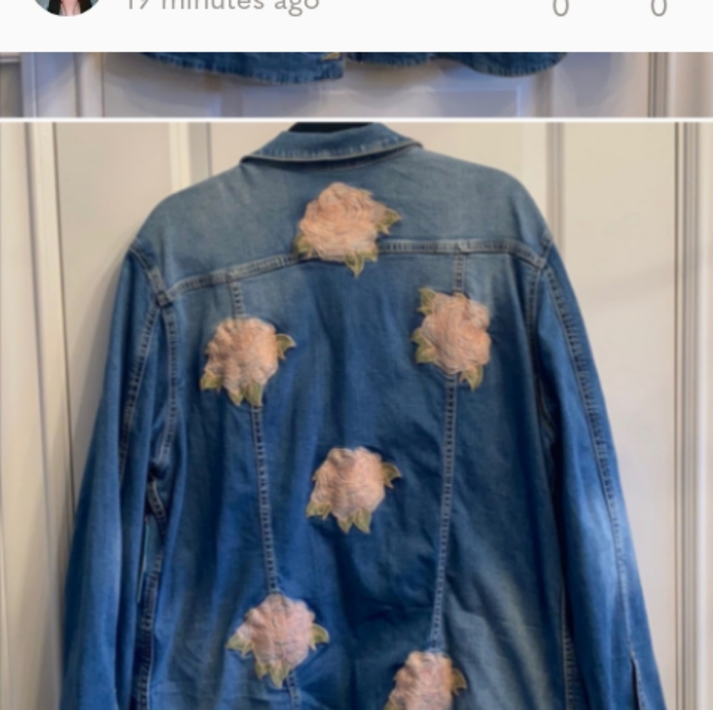 LuLaRoe jean jacket with roses embroidery
